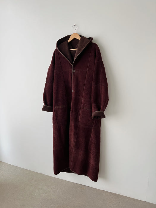 Burgundy Sherpa Suede Coat | XL