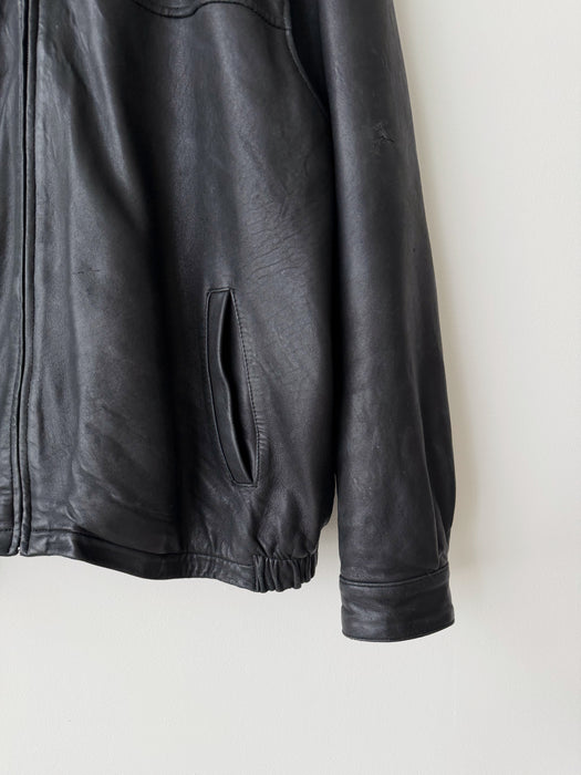 Black Leather Bomber | XL