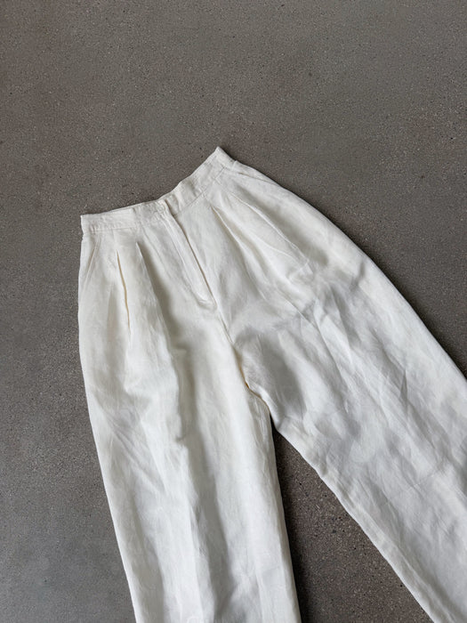 Cream Wide Leg Jacquard Trousers | 25