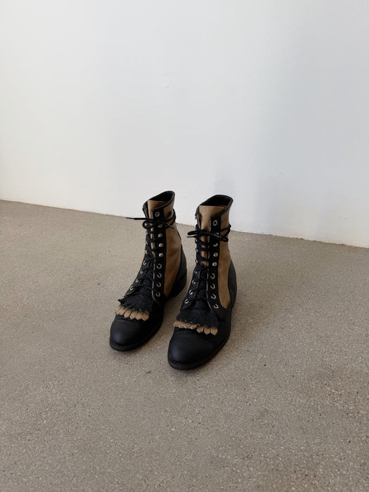 Black & Cream Roper Boots | 8