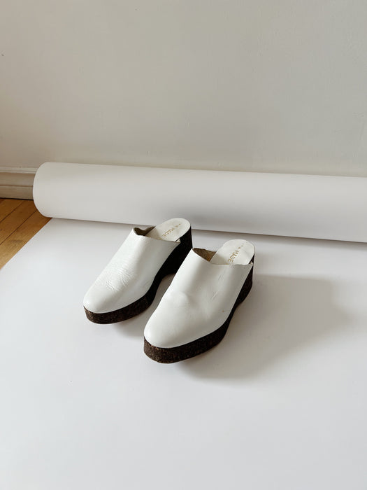 White Leather Clogs | 7