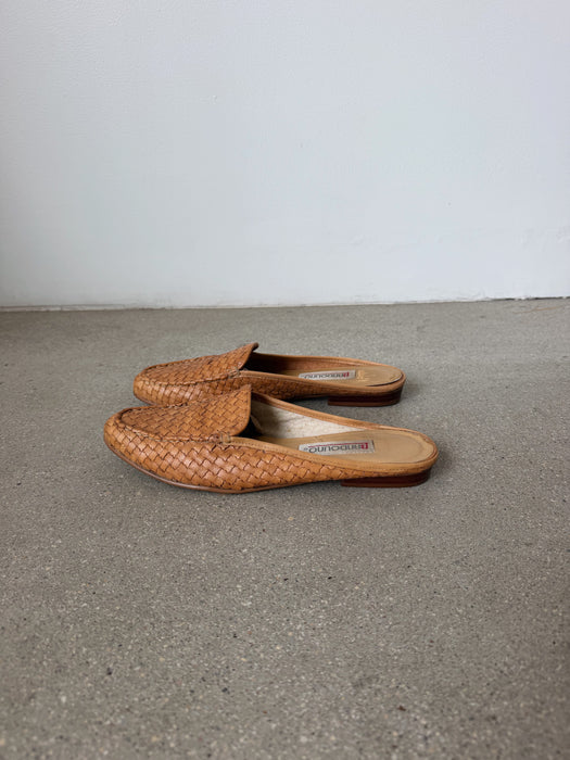 Tan Woven Leather Mules | 8