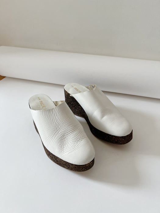 White Leather Clogs | 7