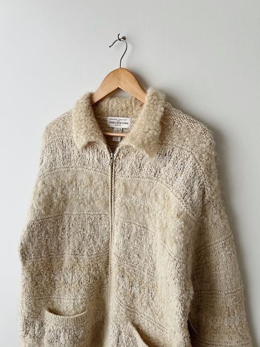 Cream Wool Mohair Zip Up | L