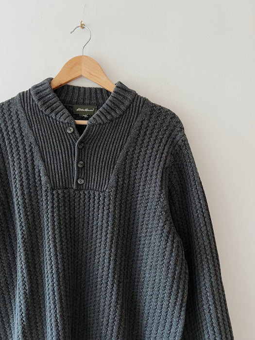 Worn Navy Knit Henley Sweater | L