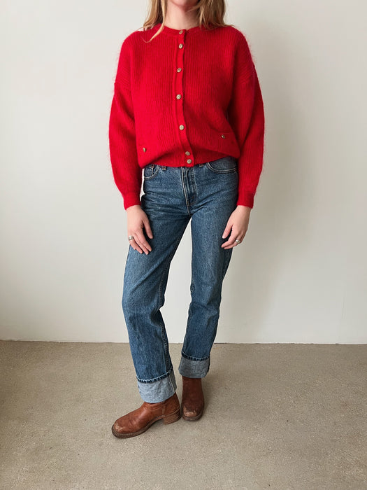 Red Mohair Cardigan | M