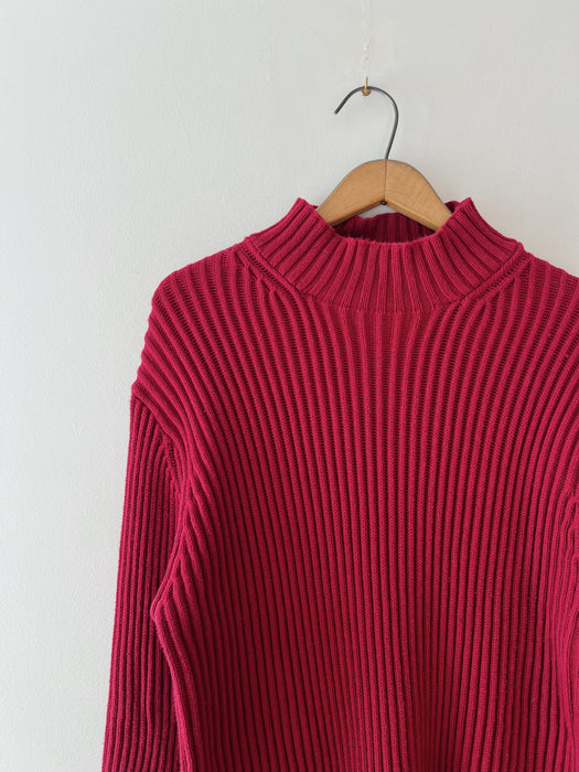 Burgundy Ribbed Knit Sweater | L