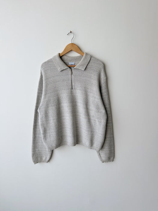 Cotton Knit Quarter Zip Sweater | L