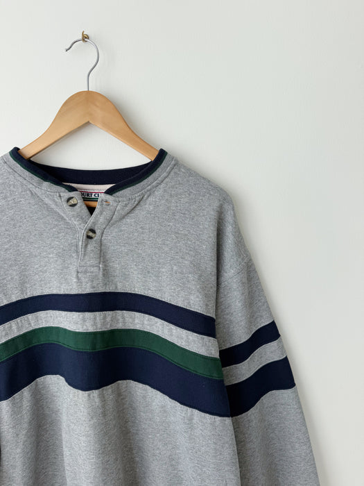 Grey Striped Henley Sweatshirt | 2XL
