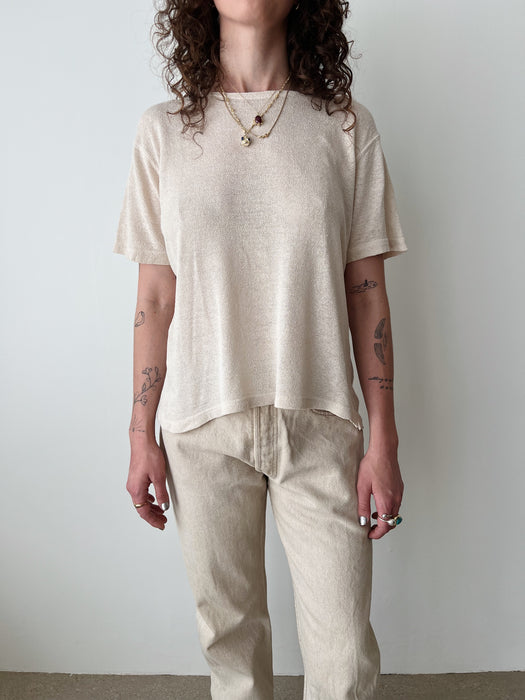 Natural Silk Knit Tee | L