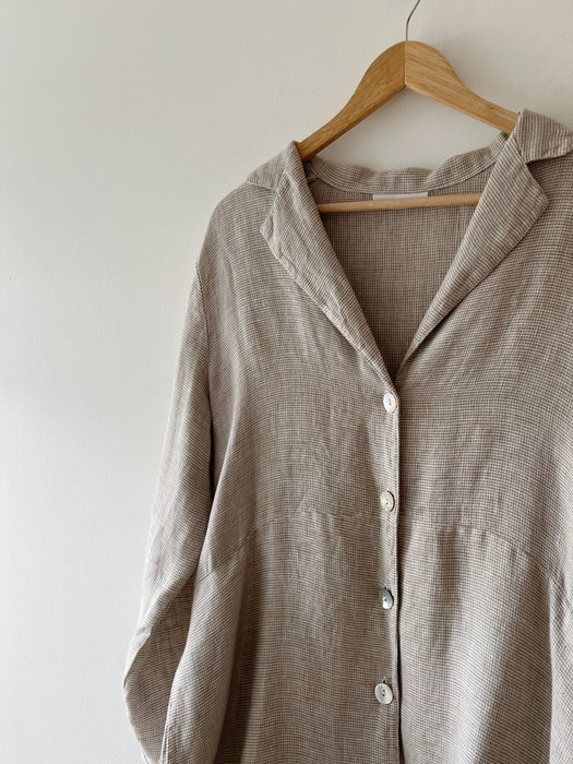 Sand Flowy Linen Button Up | L/XL