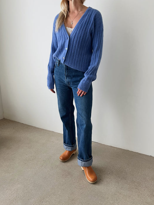 Blue Lambswool Angora Cardigan | M