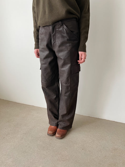 Brown Leather Cargo Pants | 30