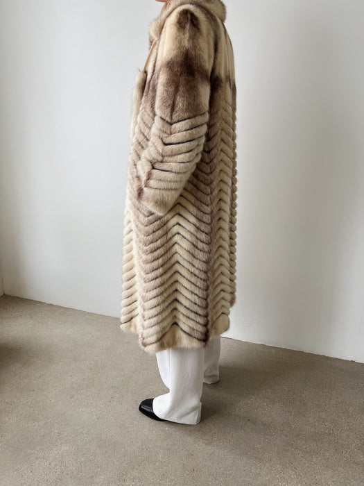 Mink Fur Chevron Coat | S