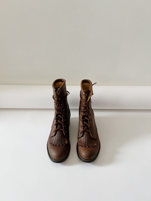 Tobacco Leather Roper Boots | 7.5