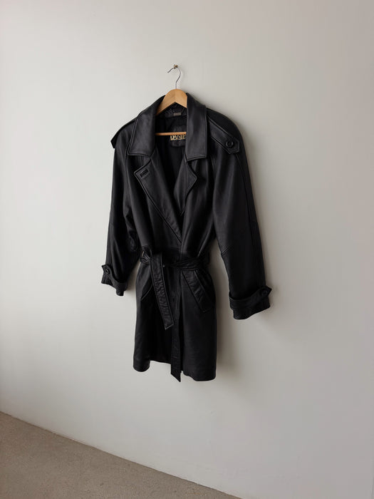 Black Leather Wrap Coat | L/XL