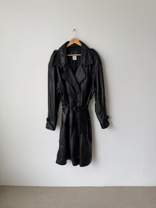 Black Leather Trench Coat | L