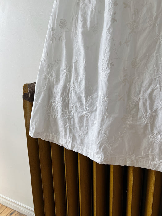 White Cotton Floral Embroidered Dress | M