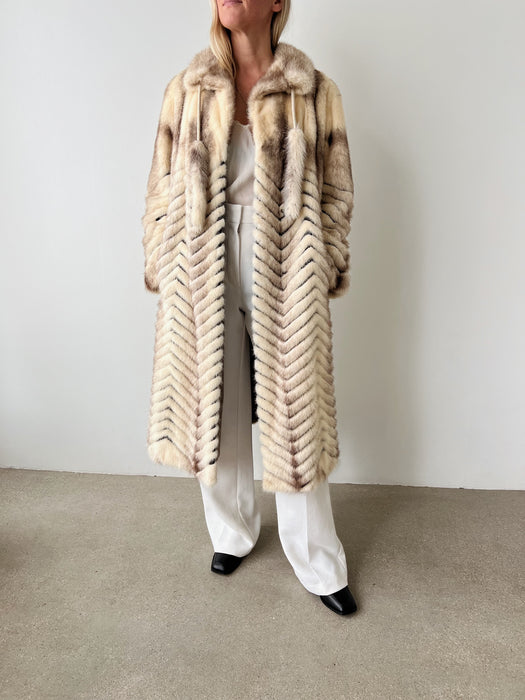 Mink Fur Chevron Coat | S