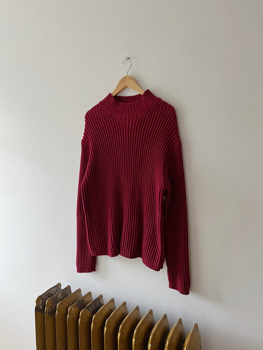 Burgundy Ribbed Knit Sweater | L