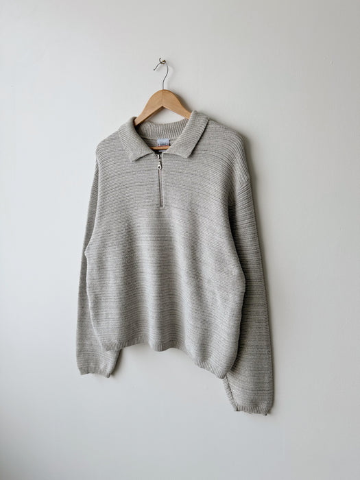 Cotton Knit Quarter Zip Sweater | L