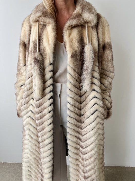 Mink Fur Chevron Coat | S