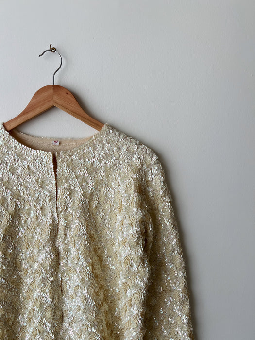 Cream Sequin Wool Cardigan | S/M