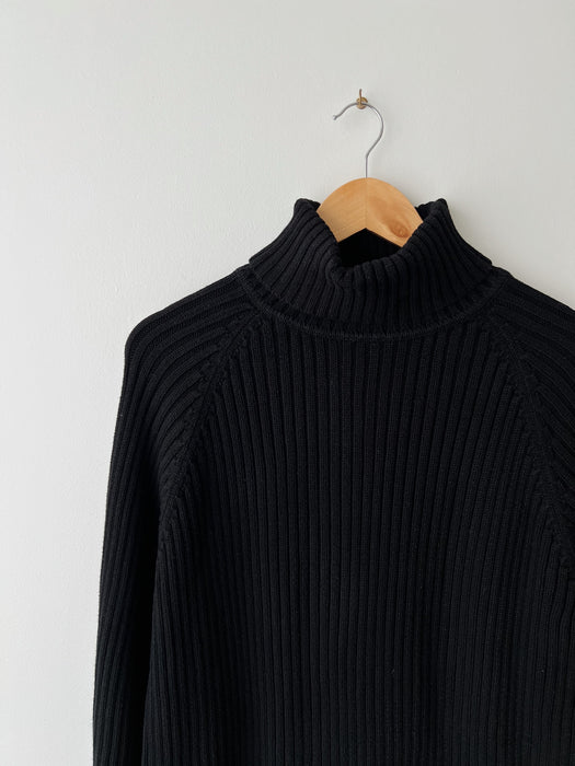Black Ribbed Knit Turtleneck Sweater | L