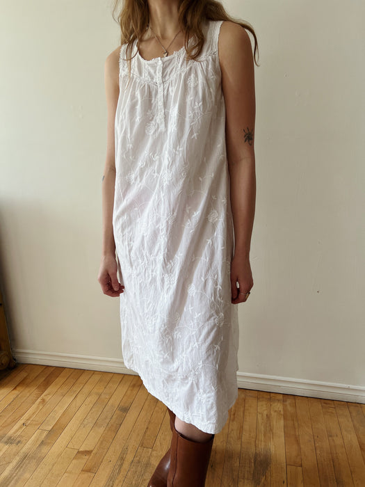 White Cotton Floral Embroidered Dress | M