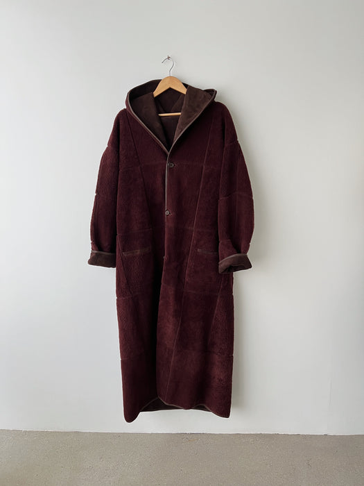Burgundy Sherpa Suede Coat | XL