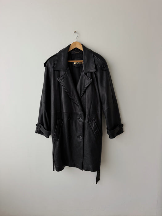 Black Leather Wrap Coat | L/XL