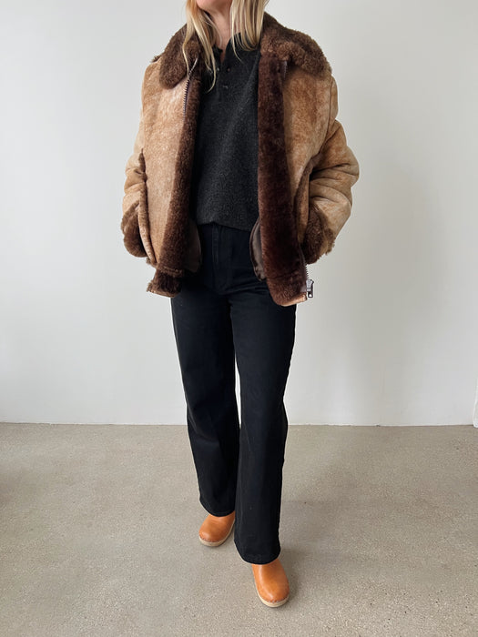 Brown Sherpa Bomber Jacket | M/L