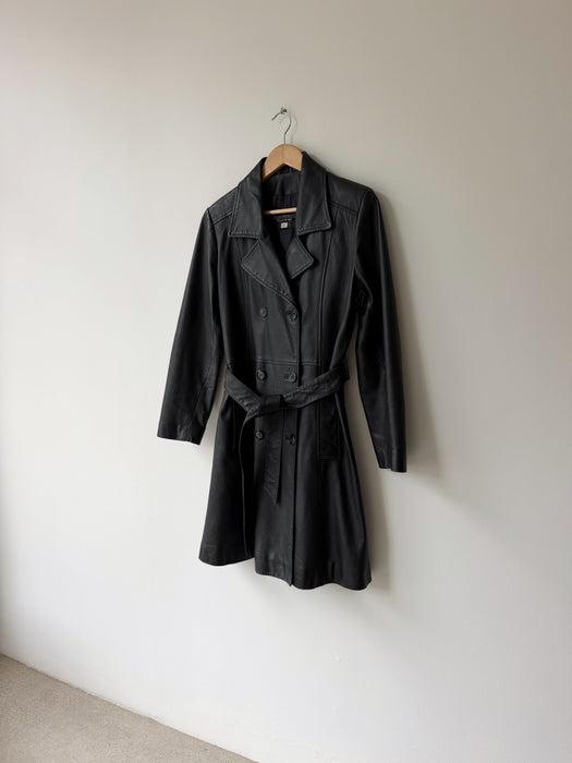 Black Leather Trench Coat | M