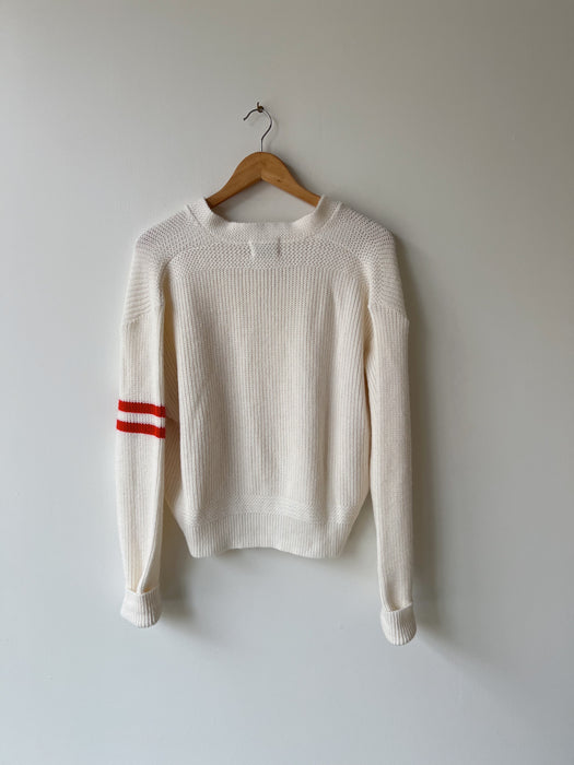 White Varsity Striped Cardigan | L