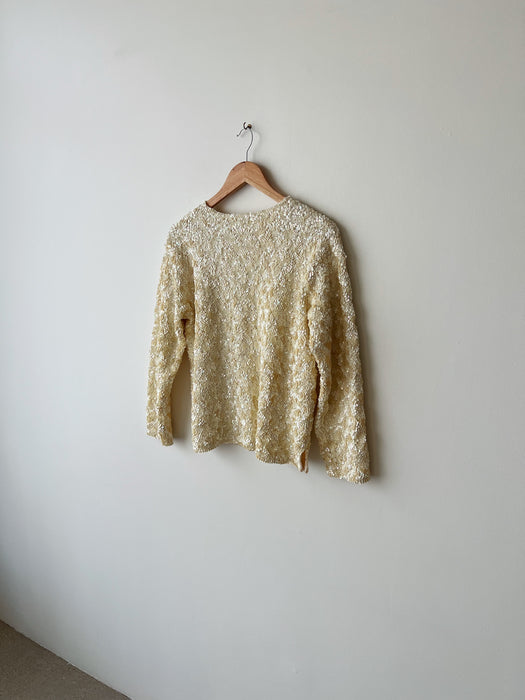Cream Sequin Wool Cardigan | S/M