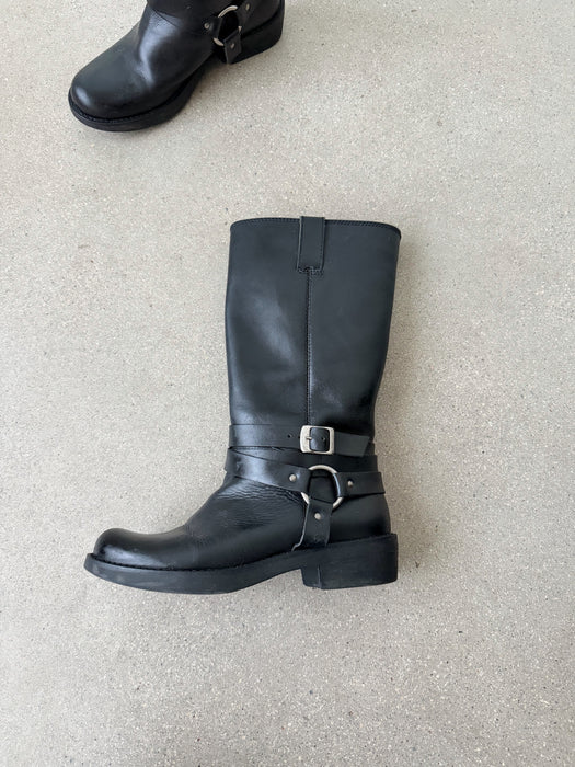 Black Leather Biker Boot | 9