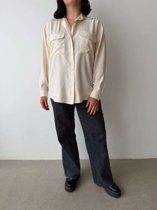 Cream Silk Button Up | M