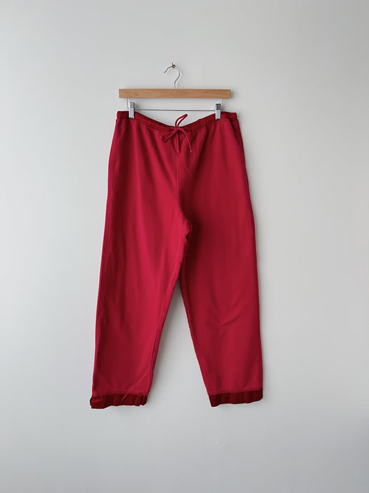 Red Sweat Pants With Satin Hem