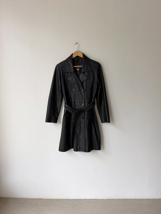 Black Leather Trench Coat | M
