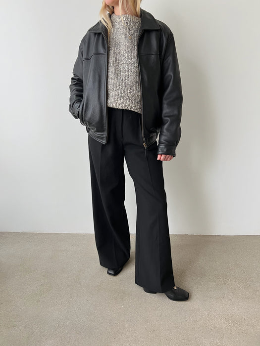 Black Leather Bomber | M