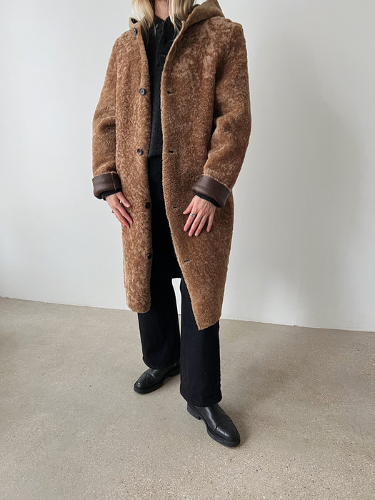 Brown Shearling Reversible Teddy Coat | M