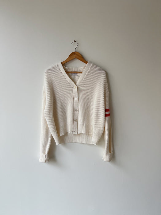 White Varsity Striped Cardigan | L