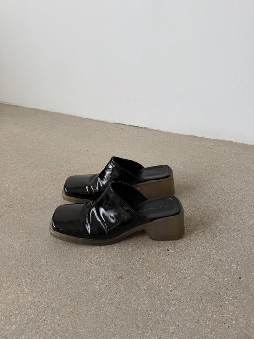 Black Patent Leather Slides | 6.5-7