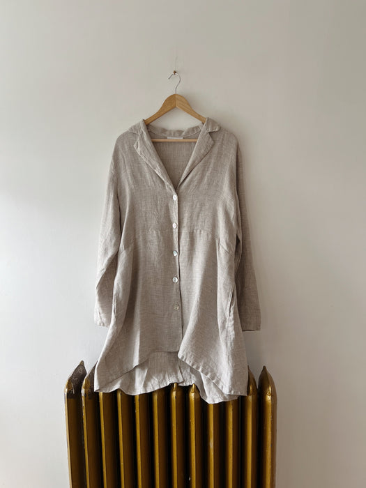 Sand Flowy Linen Button Up | L/XL