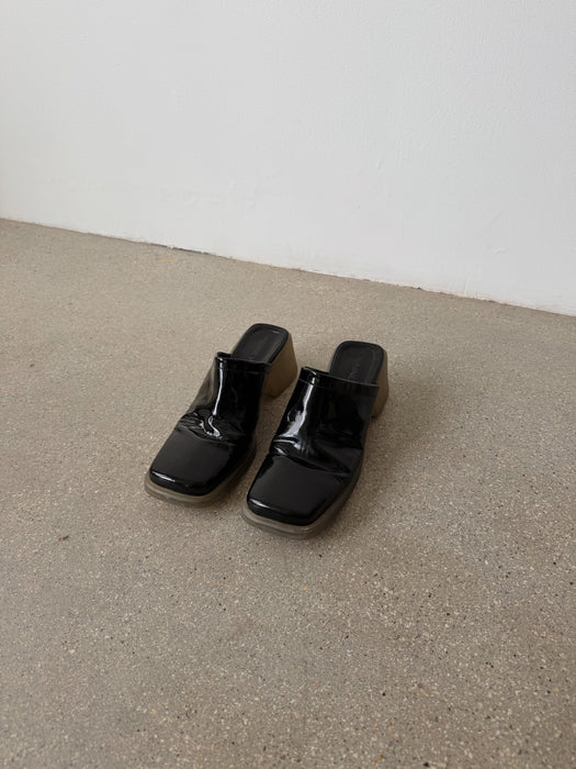 Black Patent Leather Slides | 6.5-7