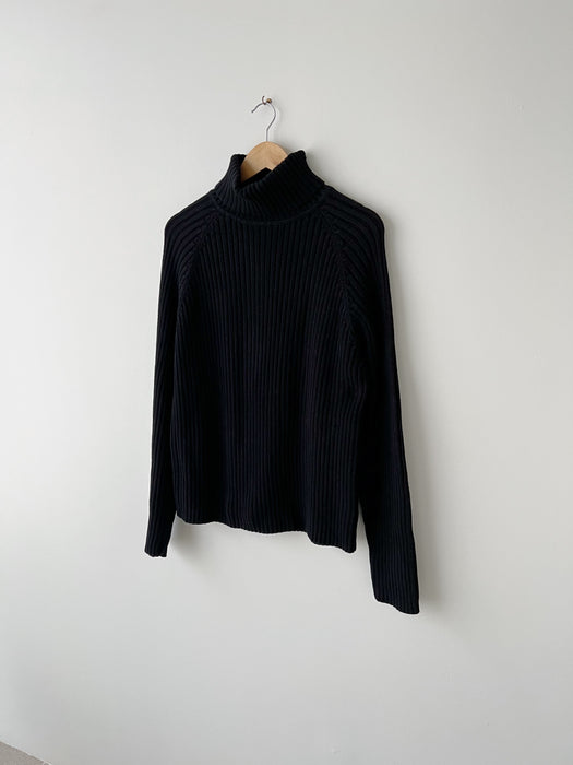 Black Ribbed Knit Turtleneck Sweater | L