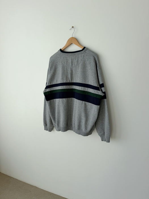 Grey Striped Henley Sweatshirt | 2XL