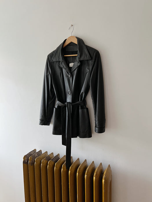 Black Leather Wrap Coat | M/L