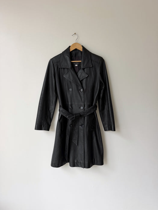 Black Leather Trench Coat | M