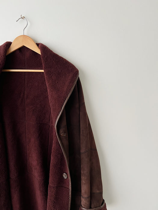 Burgundy Sherpa Suede Coat | XL